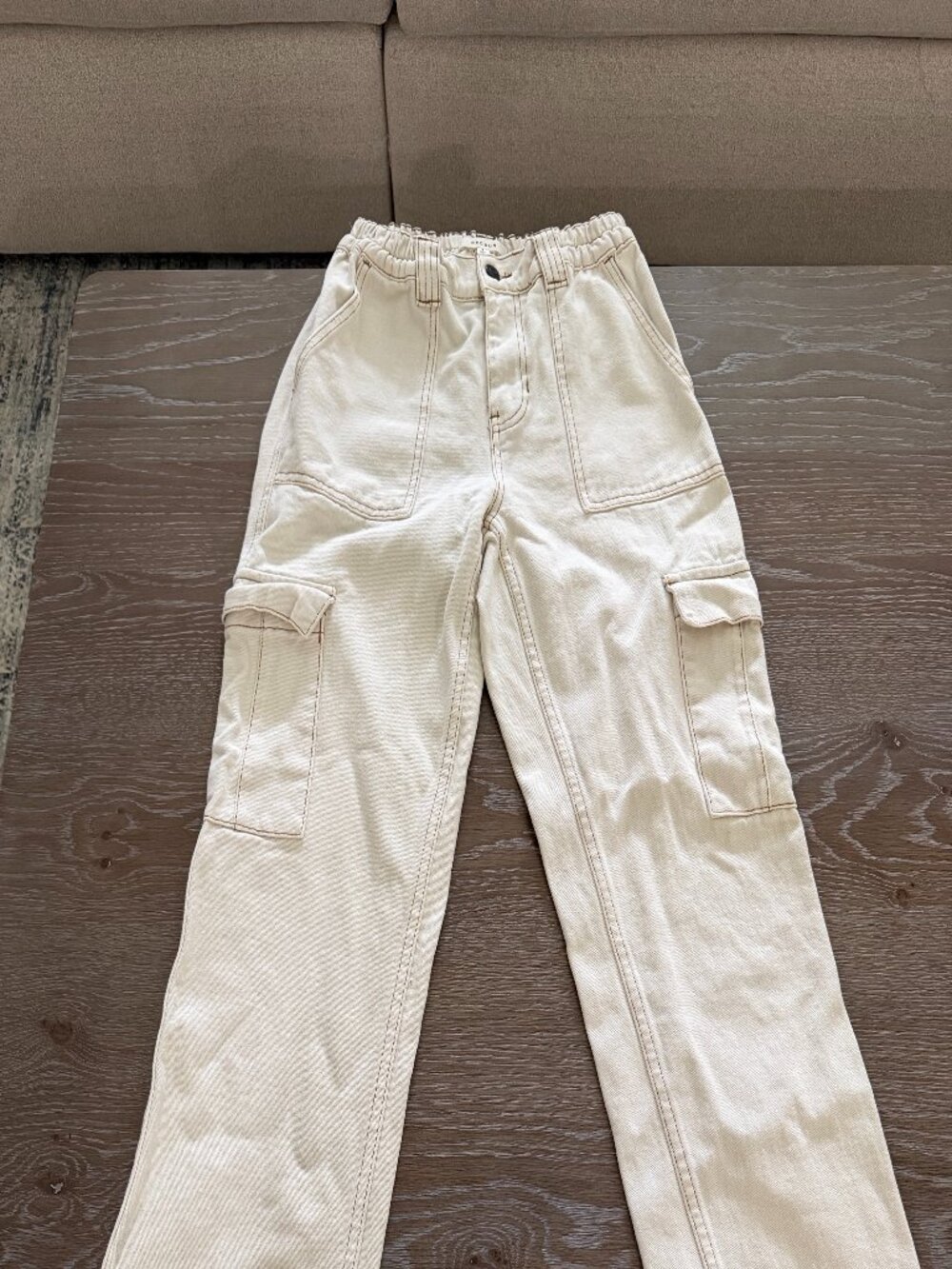 Womens PacSun elastic waist beige cargo pants denim size small